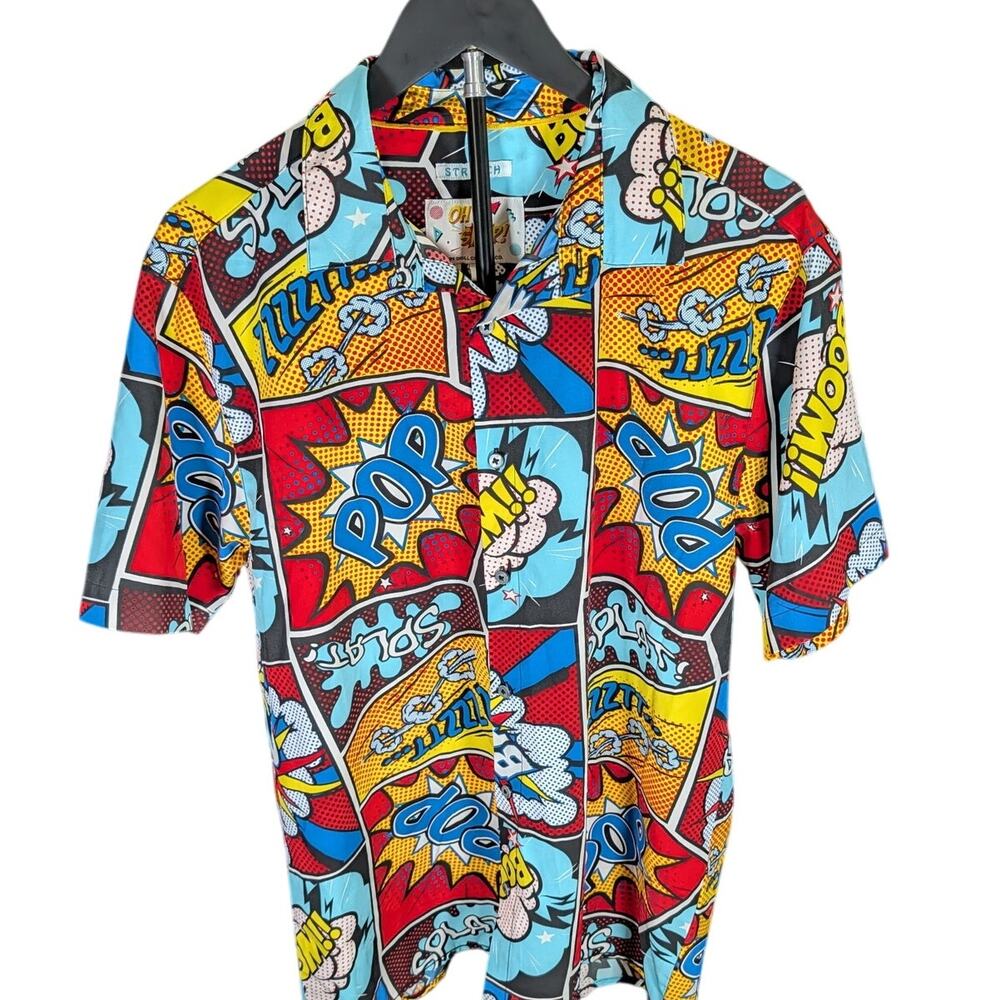 Oh Snap Pop Art Comic Print Button Up Shirt Large Retro Festival